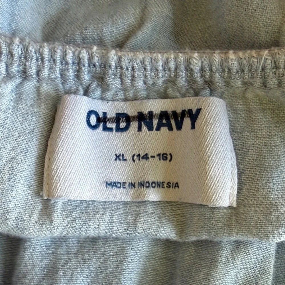 Old Navy Girls Chambray Washed Denim Ruffle Tiered Sundress Blue XL 14-16